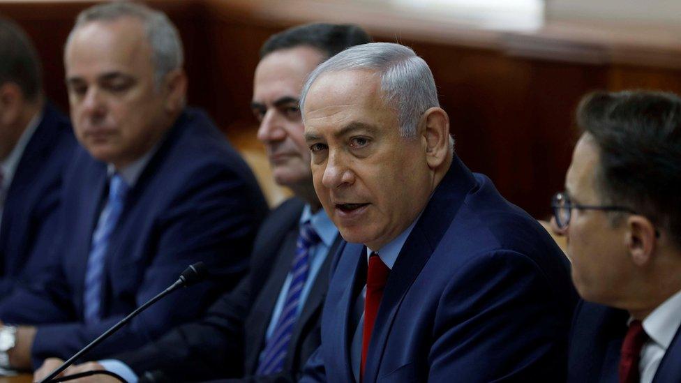 Israeli Prime Minister Benjamin Netanyahu attends a weekly cabinet meeting at his office in Jerusalem (25 June 2017)