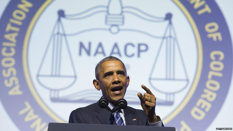 US President Barack Obama speaks during the NAACP's 106th National Convention in Philadelphia, Pennsylvania, July 14, 2015.