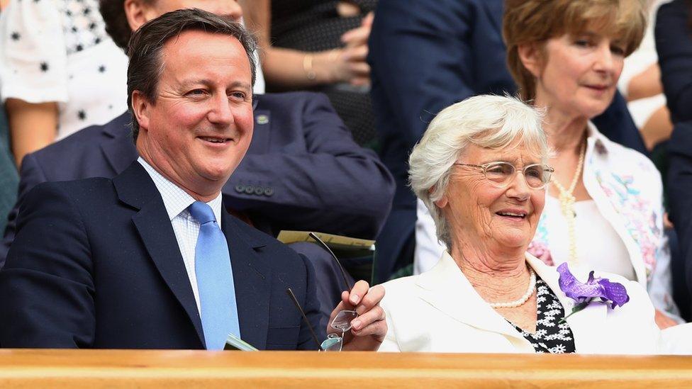 David Cameron and his mother in the Royal Box at Wimbledon