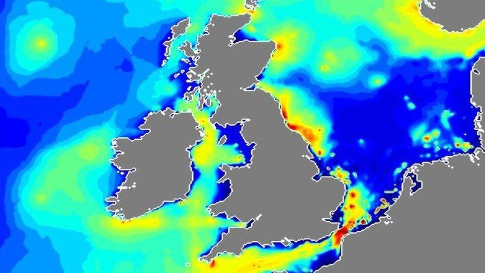 Map of sea areas with most underwater noise