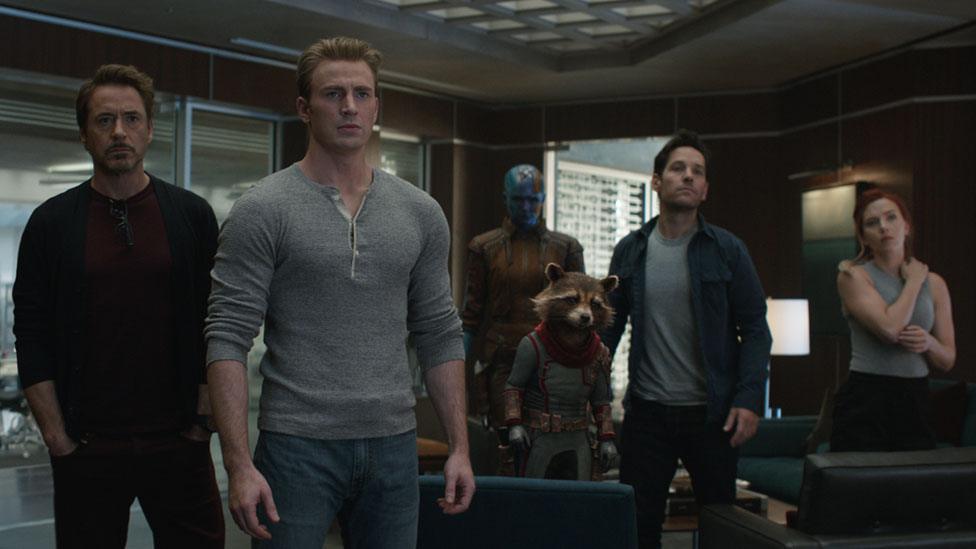 Robert Downey Jr, Chris Evans, Karen Gillan, Paul Rudd and Scarlett Johansson in Avengers: Endgame