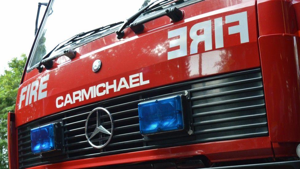 A close-up of the front of a fire engine