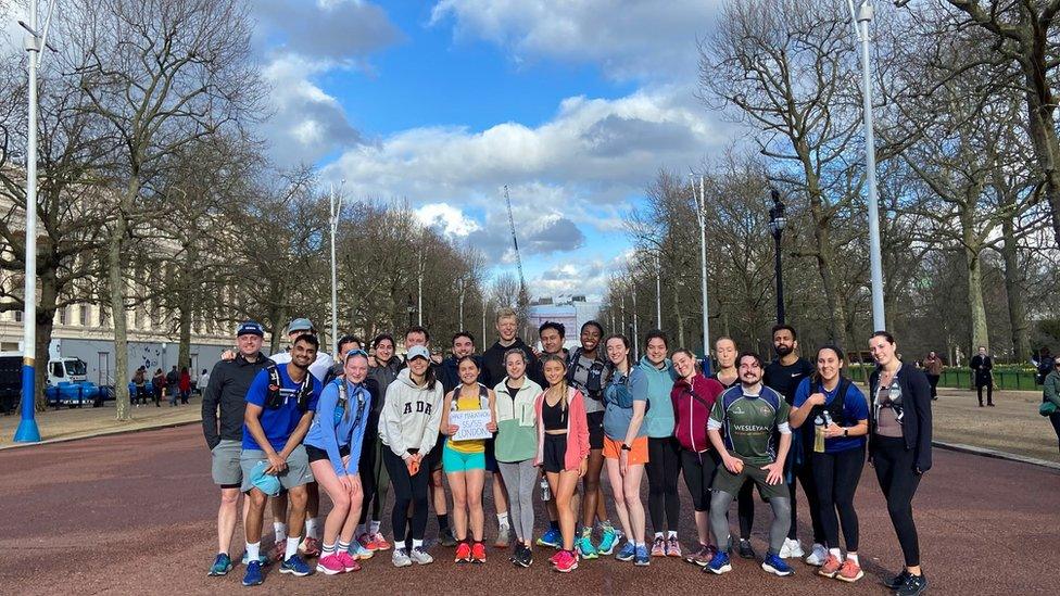 Alice Fortune and fellow runners in London