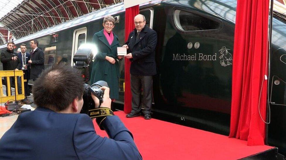 Karen Jankel unveiling the train's name