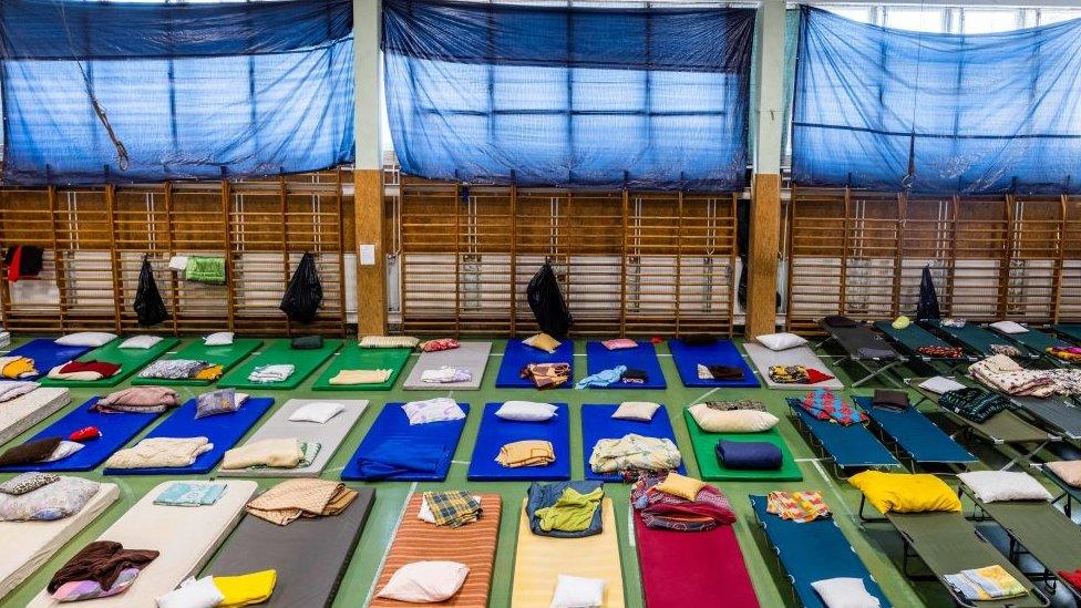 Temporary shelter at the school to accept people as they flee Ukraine on February 28, 2022 in Zahony, Hungary.