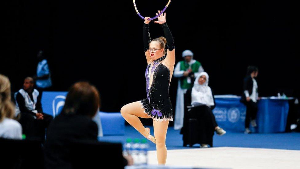 Athlete from Norway performs Rhythmic Gymnastics routine during Special Olympics World Games in Abu Dhabi