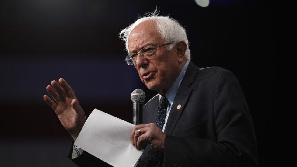 Democratic presidential candidate Sen. Bernie Sanders speaks on stage during a forum on gun safety at the Iowa Events Center on August 10 2019