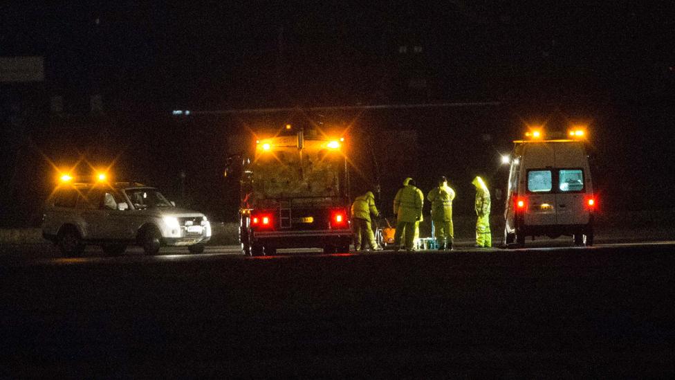 Inspection of damage on Aberdeen Airport runway