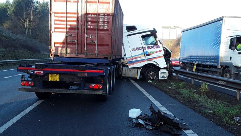 Jackknifed lorry