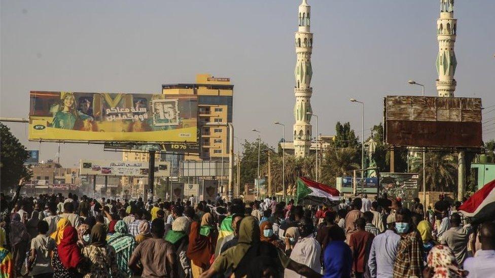 Sudanese people protest against the military coup in Khartoum, Sudan