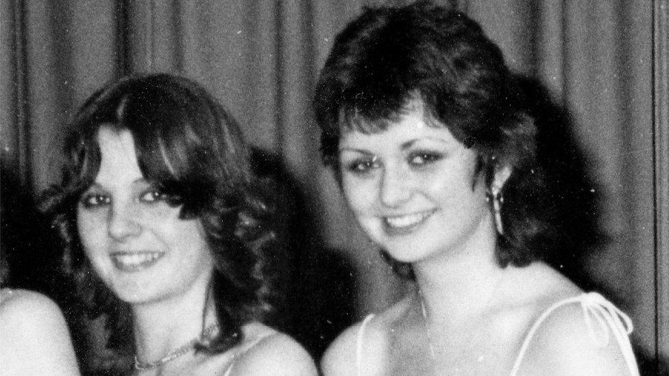 Best friends Melanie and Juli Davis at Glanafan school fashion show in 1980