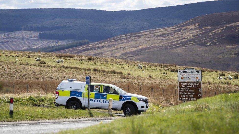 Police car on A68 near Jedburgh