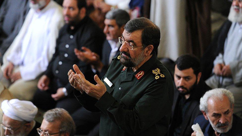 Mohsen Rezai praying on Quds Day