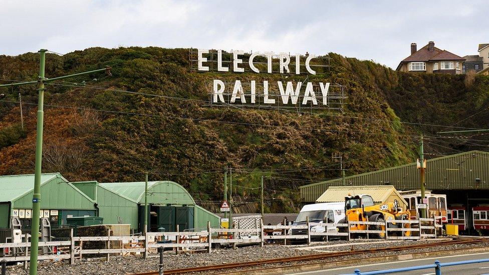 Electric Railway sign and Derby Castle tram car sheds