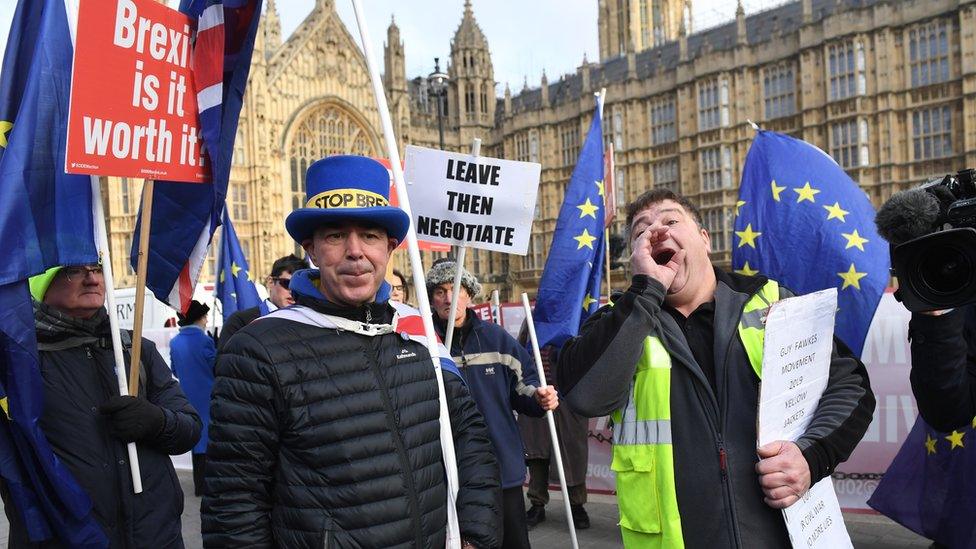 Pro- and anti-Brexit protesters in Westminster, 9 Jan 19