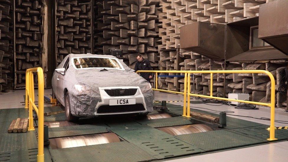 Car being tested in a lab