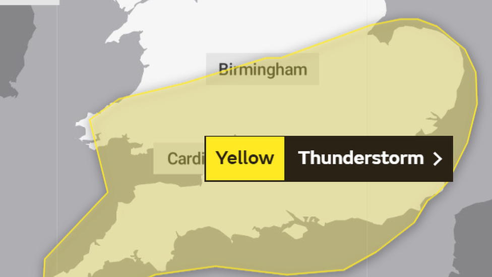 The thunder storm warning is in place for most of south Wales