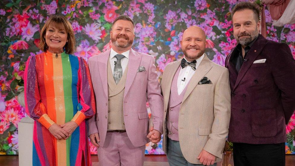 Luke Avaient (left) and Gavin Sheppard, flanked by Lorraine Kelly and singer Alfie Boe