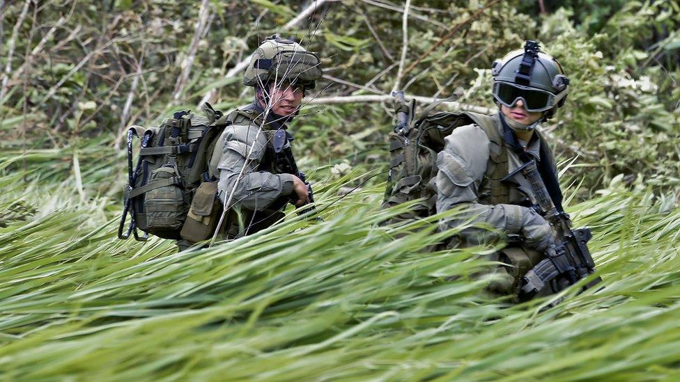 Colombian forces during an operation to destroy a cocaine processing lab in a rural area of the municipality of Calamar, Guaviare department, Colombia, on August 2, 2016