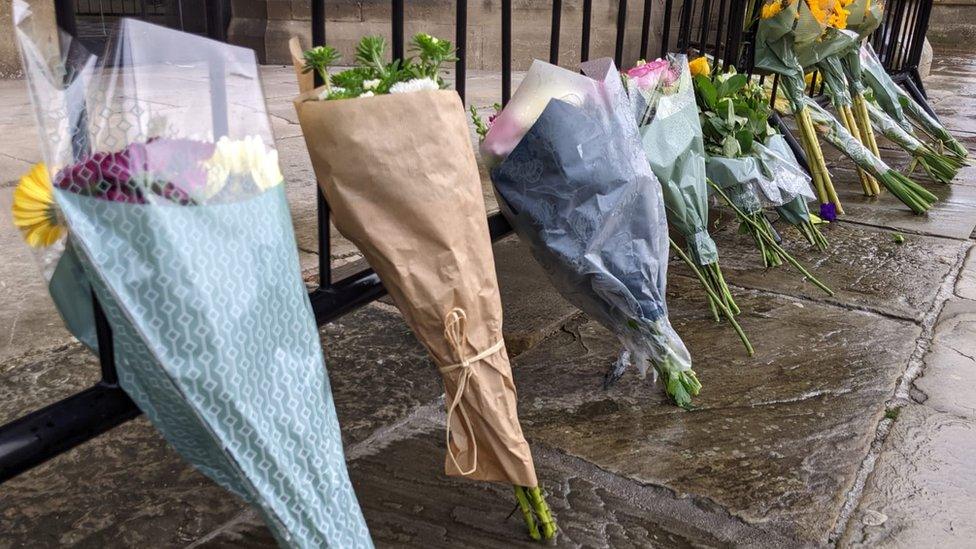 Flowers outside Bristol Cathedral