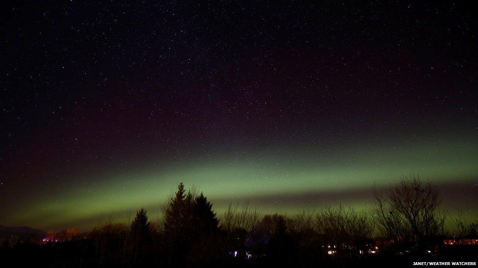 Green glow from Northern Lights