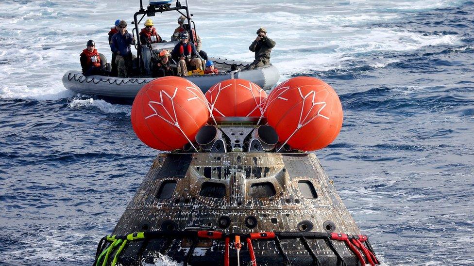 Orion capsule in the pacific ocean