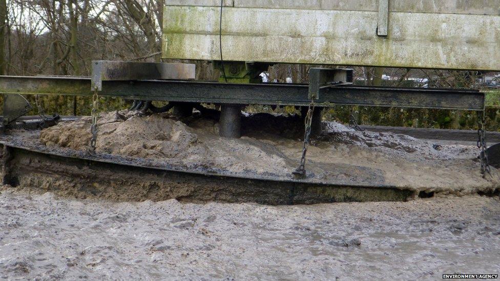 Image dated 4th March 2014, of foam building up in the final settlement tank at Henley Sewage Treatment Works, caused by Thames Water dumping raw untreated sewerage