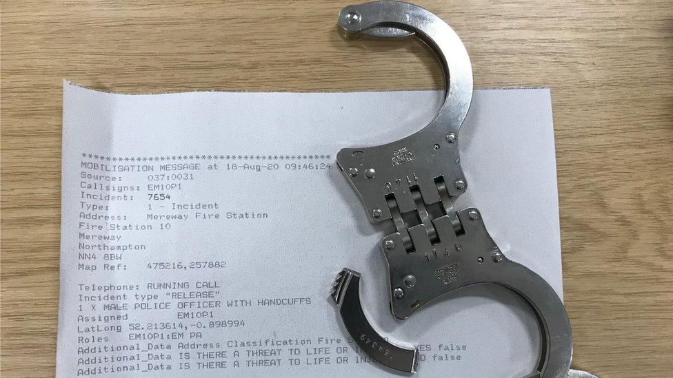 Cut handcuffs