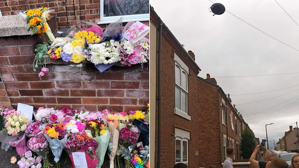 Floral and balloon tributes at vigil