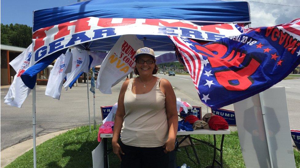 Janice Merkel says she gets plenty of love at her roadside Trump gear stand