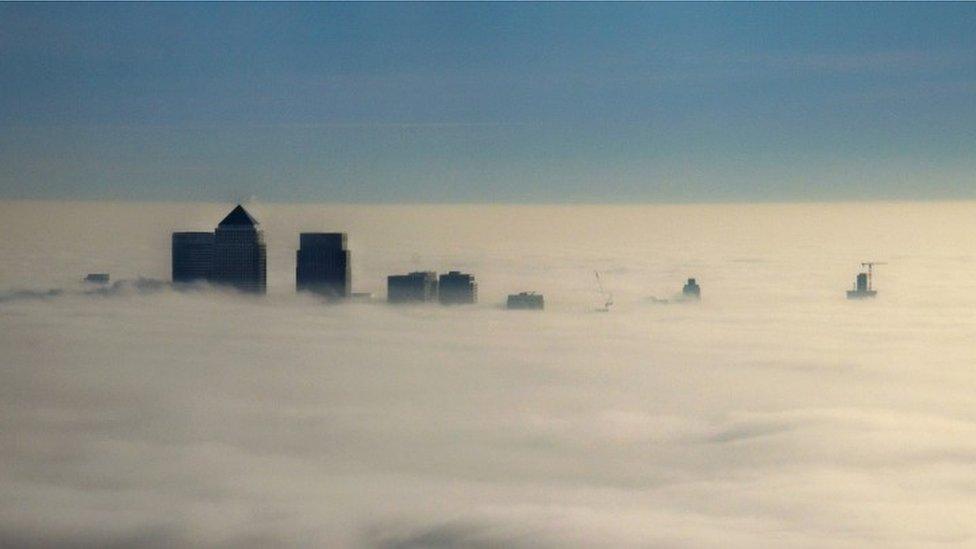 Low lying fog over Canary Wharf