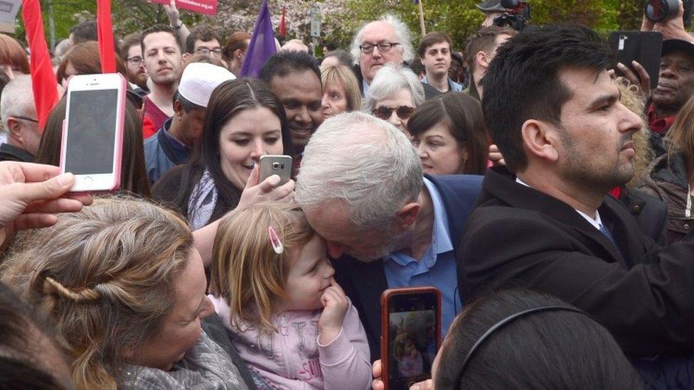 Jeremy Corbyn at a campaign rally in Cardiff