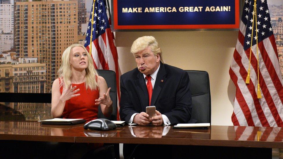 Kate McKinnon as Kellyanne Conway, left, and Alec Baldwin as President-elect Donald Trump during "Saturday Night Live."