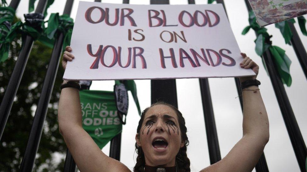 Pro-abortion protesters take part in Womens March in Washington DC