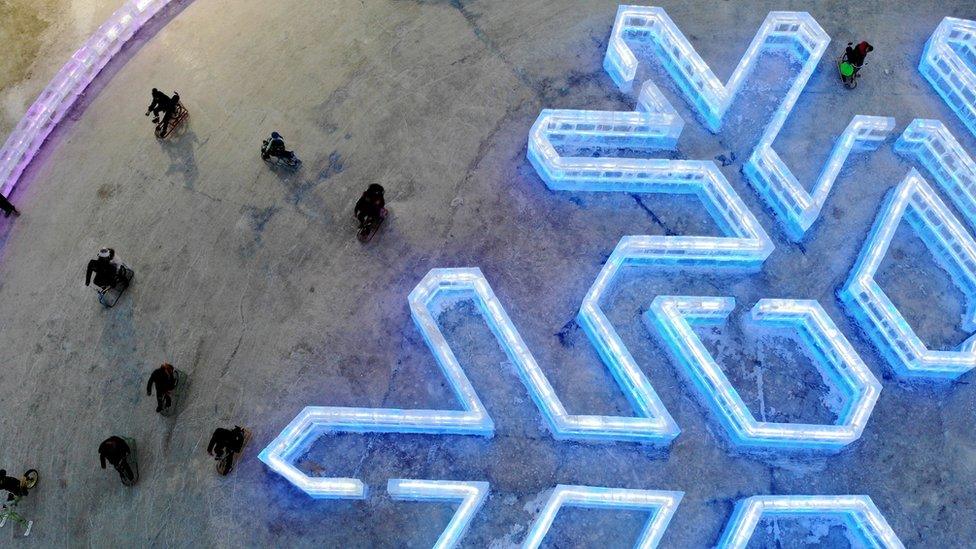 Aerial photo of an ice snowflake.