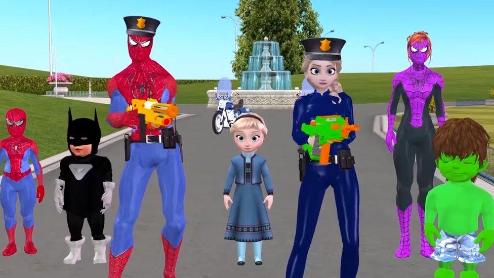 Cartoon on YouTube showing Spiderman with a machine gun