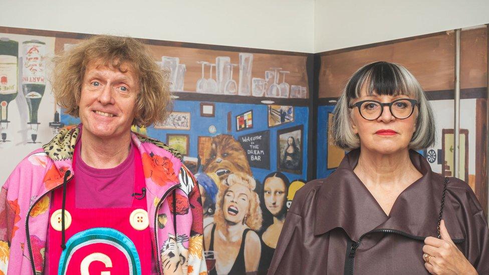 Grayson Perry and Philippa Perry looking directly at the camera