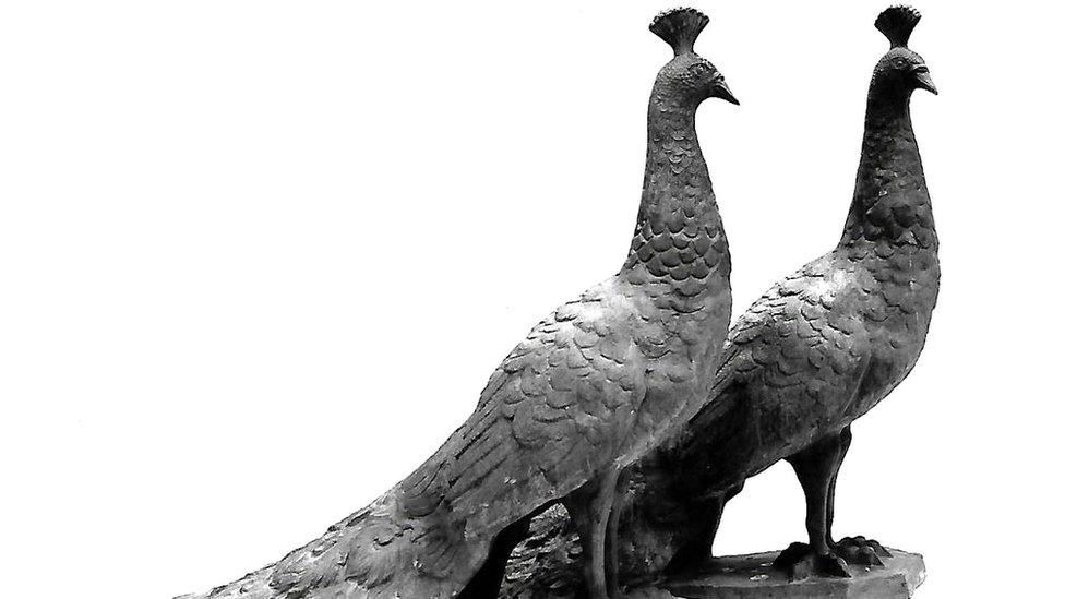 Stolen peacock statues