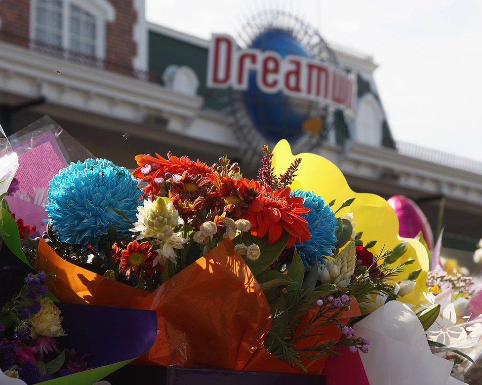 Flowers placed outside Dreamworld on Queensland's Gold Coast