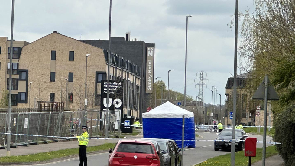 Police at the University of Northampton's Waterside Campus