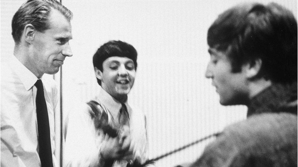 Sir George Martin with Sir Paul McCartney and John Lennon