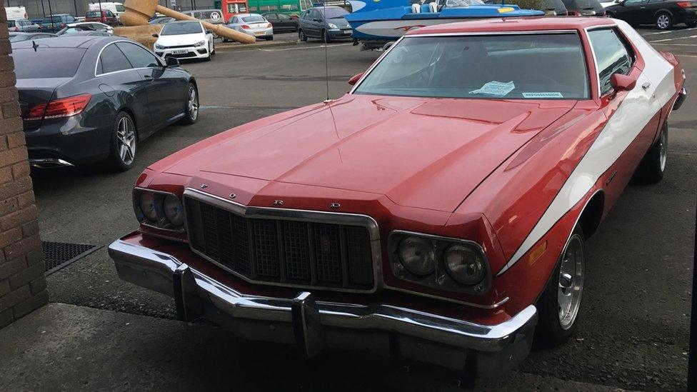 Starsky and Hutch replica car, red car with white stripe along side panels