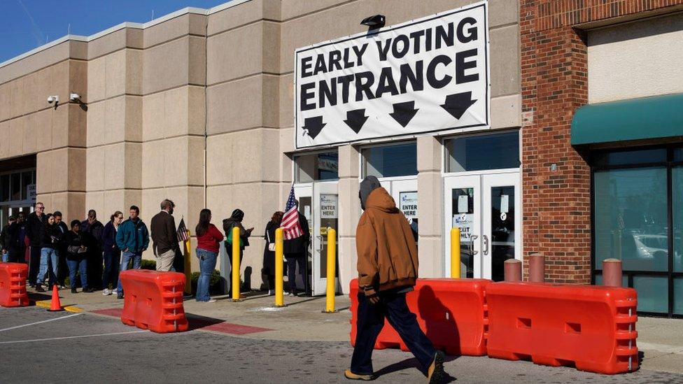 Residents line up to cast their ballots during early voting on November 3, 2023 in Columbus, Ohio.