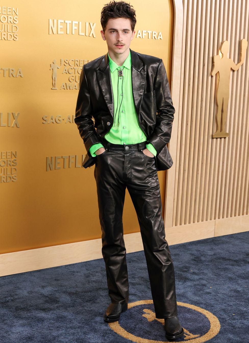 Timothée Chalamet arrives for the 31st Annual Screen Actors Guild awards at the Shrine Auditorium in Los Angeles, February 23, 2025