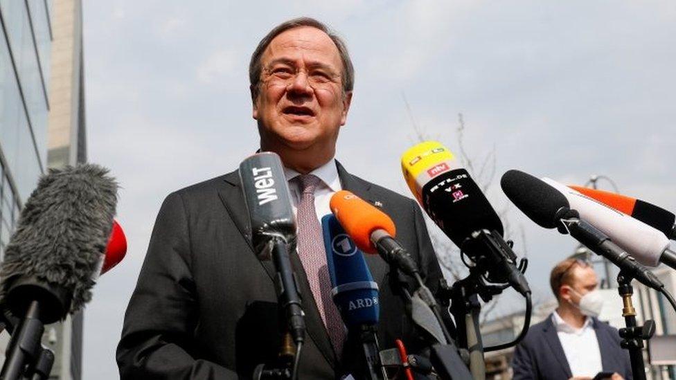 Armin Laschet speaks to reporters in Berlin, Germany. Photo: 19 April 2021