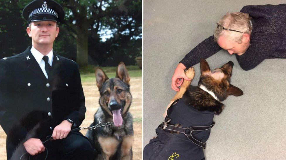 A split screen shot showing Dave Wardell and Finn both on duty and at home