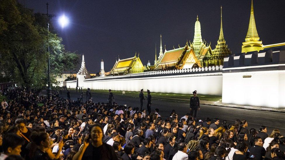 Crowds outside Bangkok's royal palace