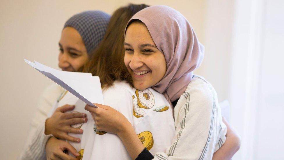 Students celebrating their A-level results at Ffynone House School in Swansea