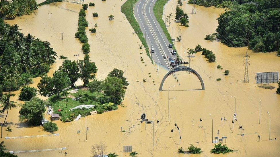 A part of a flooded highway exit is seen in a village in Matara, Sri Lanka May 29, 201