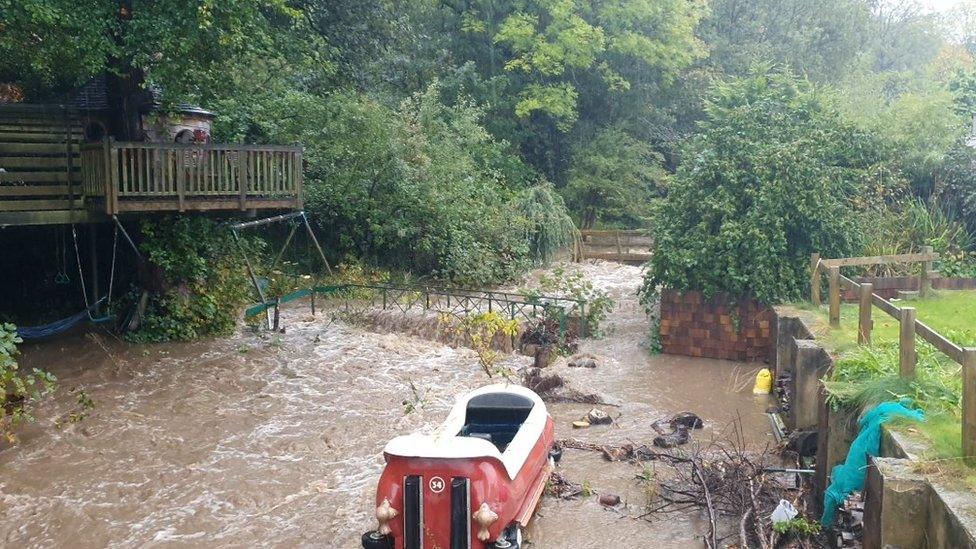 The boat during heavy rain